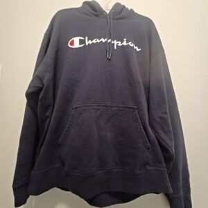 Champion‎ Hoodie 2XL Adult Navy Blue Pullover Sweatshirt Logo Pockets Mens XXL